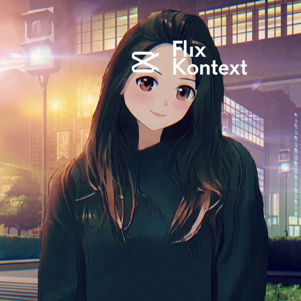 recreate this image and add logo of  text "FLUX Kontext" on top of it emoji