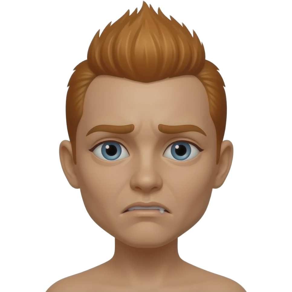 using human female tanned face add a sad mouth with no teeth. the eyes are half open with and sad look, ginder hair is mohawk design emoji