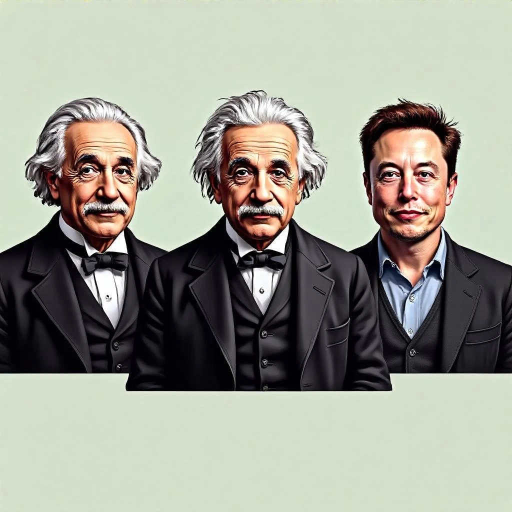 Generate in realistic style Franklin, Edison, Ford in the first row, Einstein, Jobs and Musk in the second behind them. png on transparent background emoji