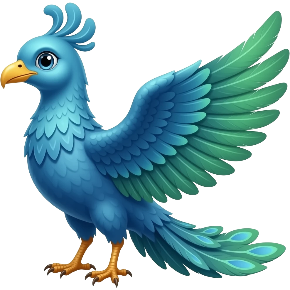 Blue phoenix with green ombré and silver eyes emoji