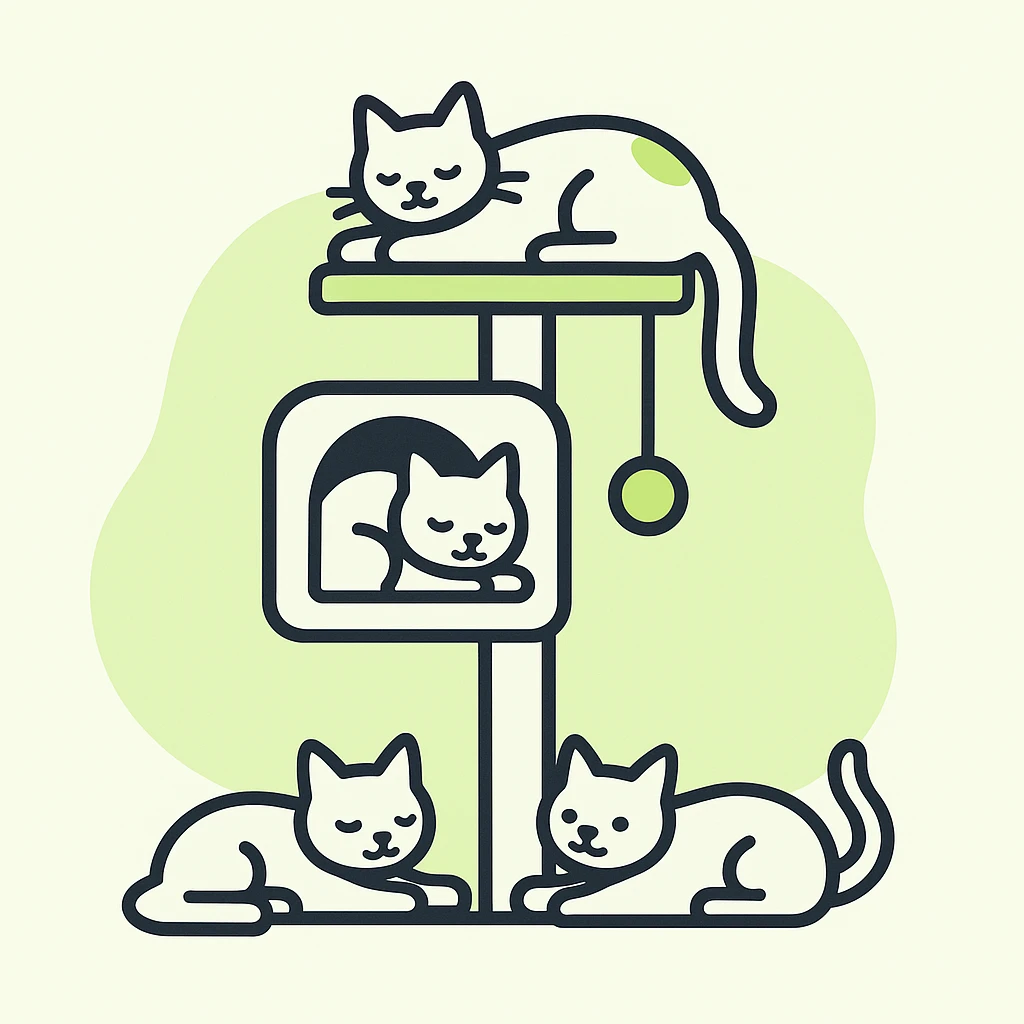 cats relaxing in a vertical playhouse emoji