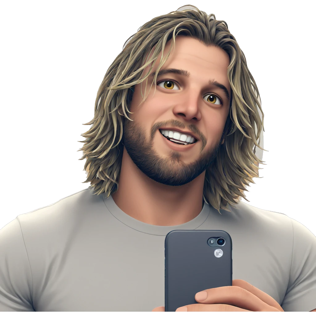 smiling boy with cellphone emoji