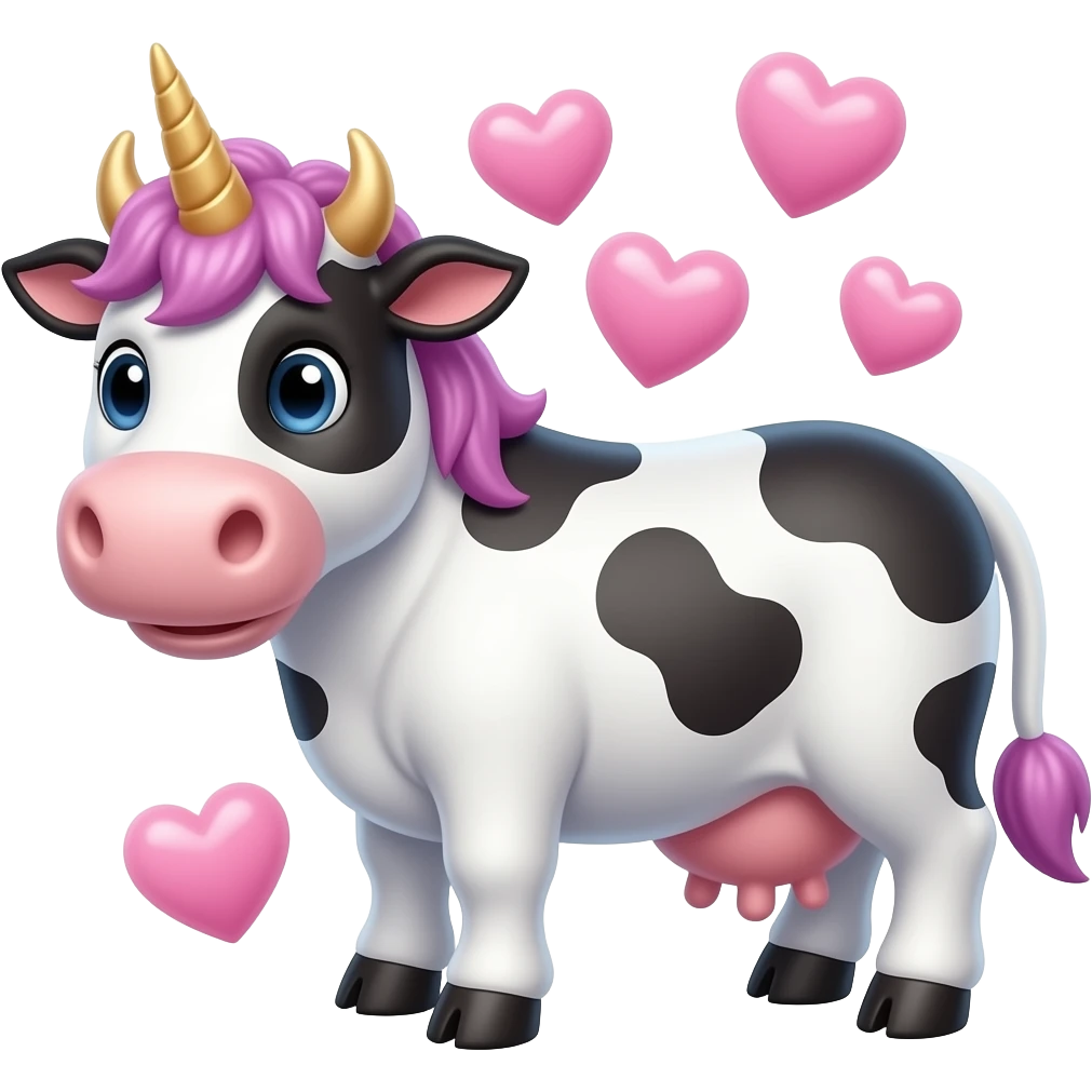 unicorn cow with hearts emoji