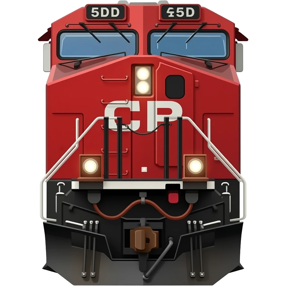 American made, EMD train engine, locomotive engine, front view, Canadian Pacific , cartoon style of a realistic picture emoji