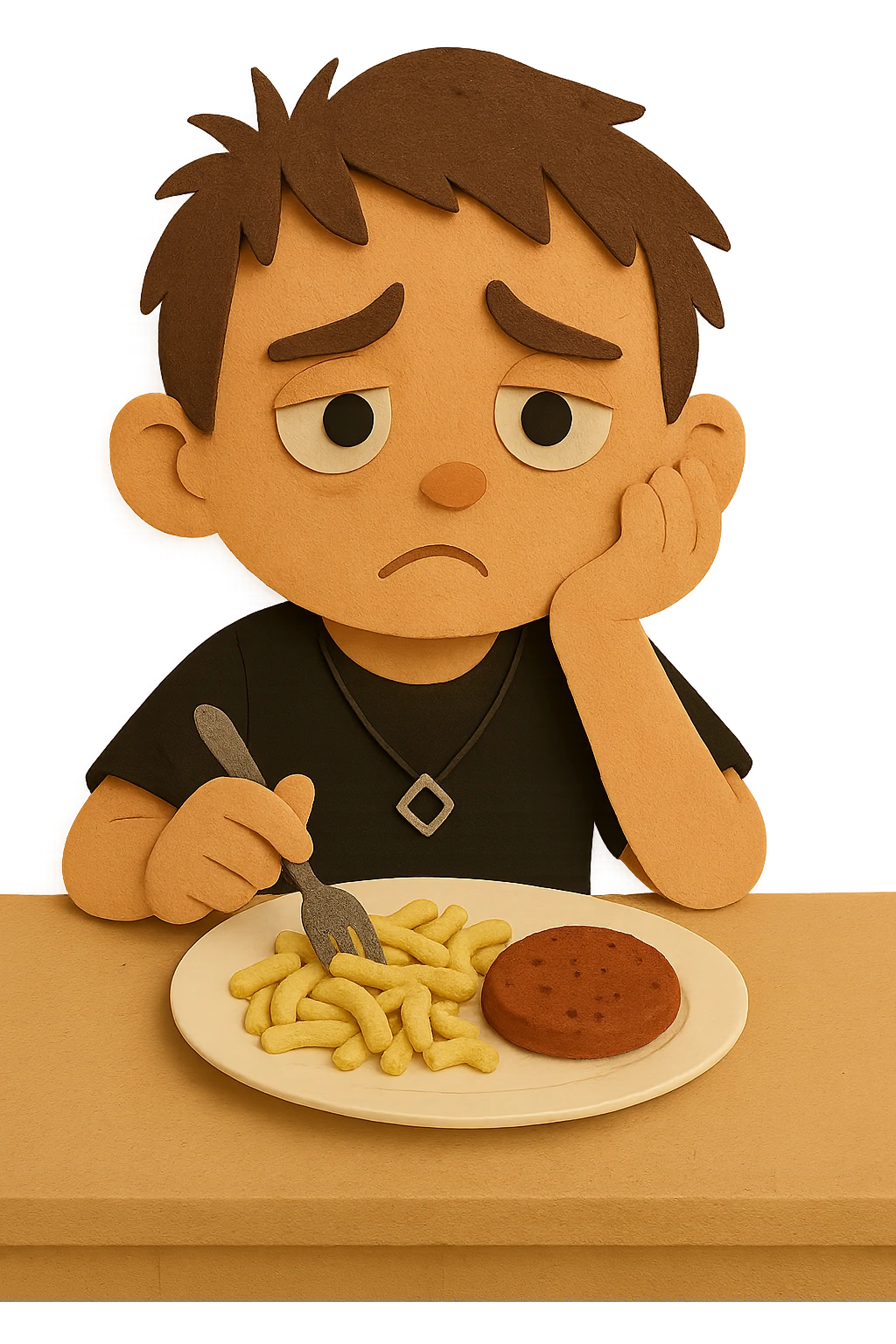 Now he looks slightly worried — he was told that if he doesn't eat protein, he might not grow up. emoji