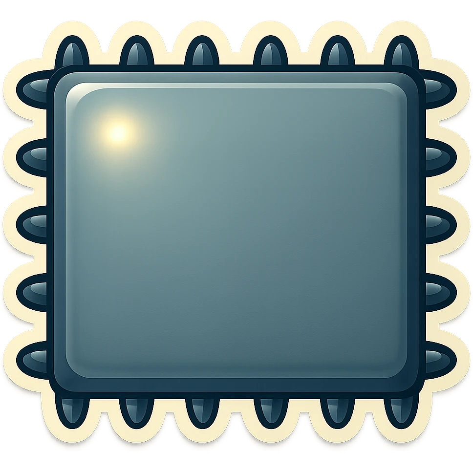 Make the metal slab twice as wide, keeping exactly 4 round, short, fat spikes on each side edge (not the corners), all pointing directly out from each edge, head-on view, retro sticker style, transparent background. emoji