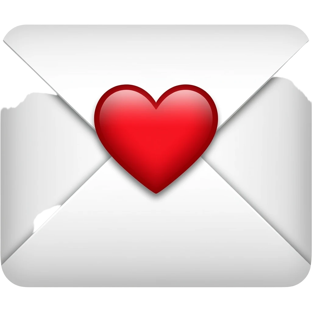 a closed bright white envelope with a bright red heart on it. the envelope should be more rectangular than square emoji