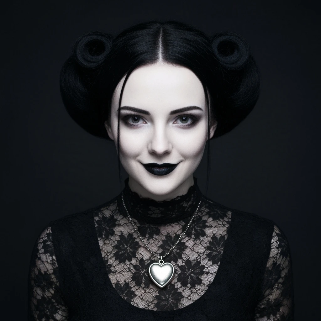 goth profile picture with a heart accent, cute, expressive, minimal, variation 2 emoji