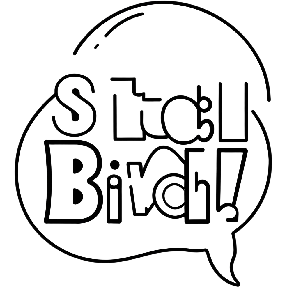 Letters in a big splash-bubble reading "BITCH!" emoji