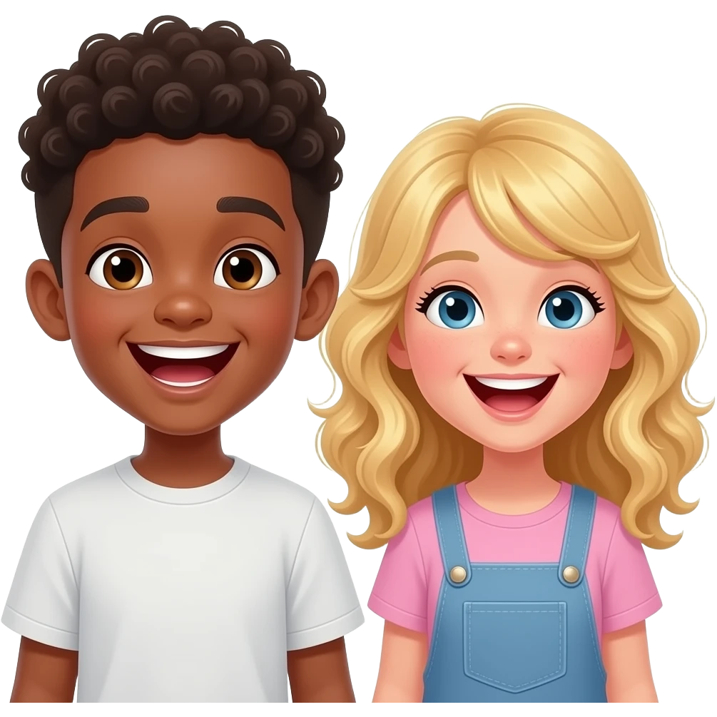 Chico negro y chica rubia pelo ondulado tronchándose de risa emoji