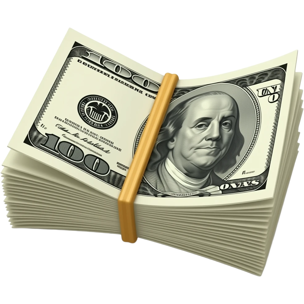 стопка долларов сложенных пополам с резинкой для денег emoji