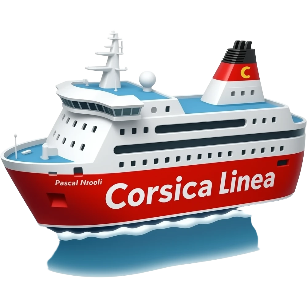 Ferry Corsica linea pascal Paoli rouge et blanc avec un logo Corsica linea emoji
