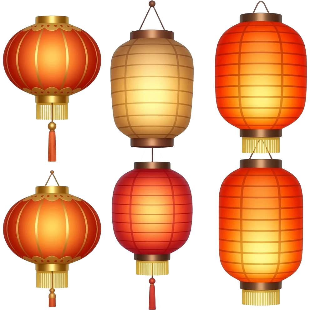 Golden, Orange, bronze, reddish Chinese lanterns flying emoji