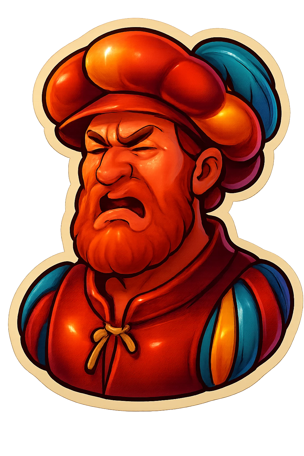 Red-bearded Landsknecht bust showing disgust emoji