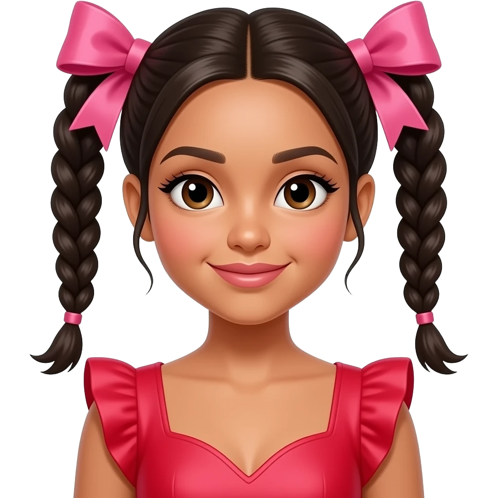 latina braided girl with big pink ribbon , red designer cloth closeup emoji