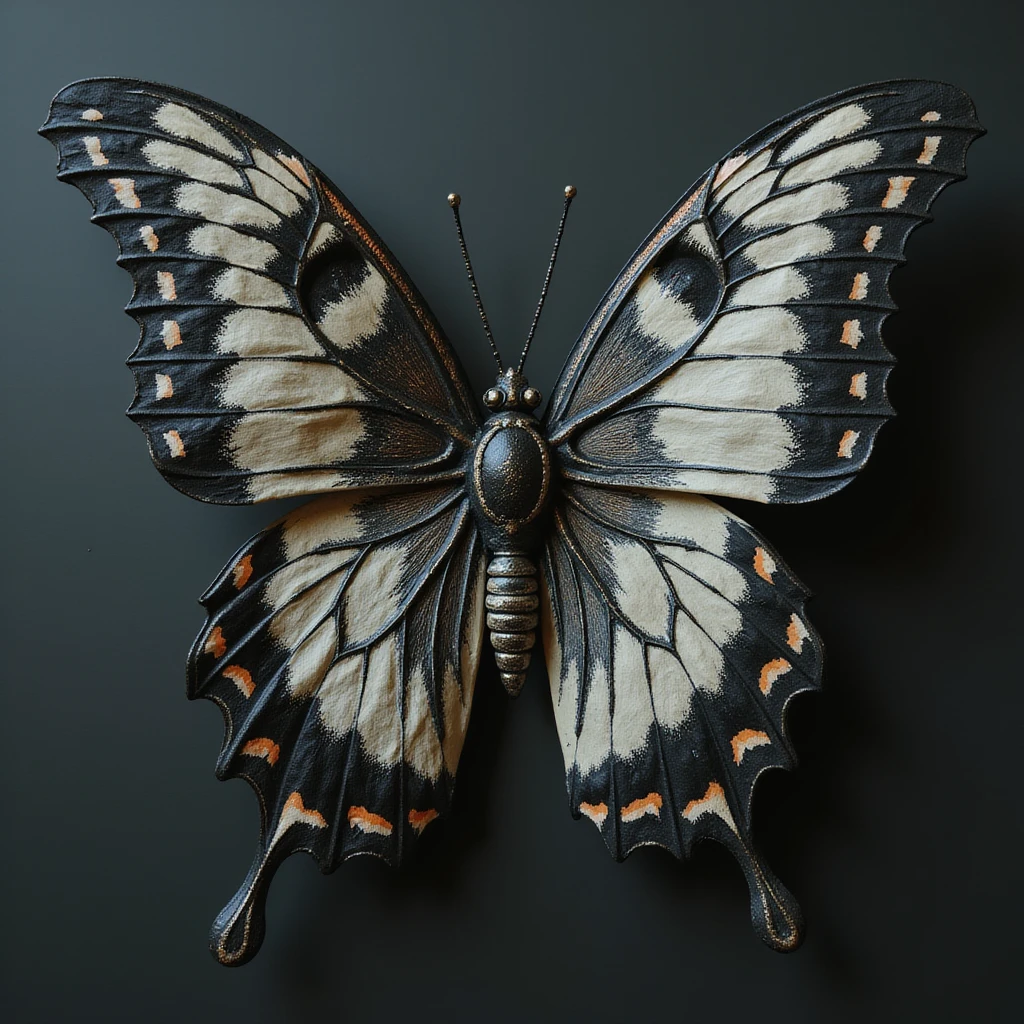 realistic gothic butterfly with a crescent moon motif, photorealistic style emoji