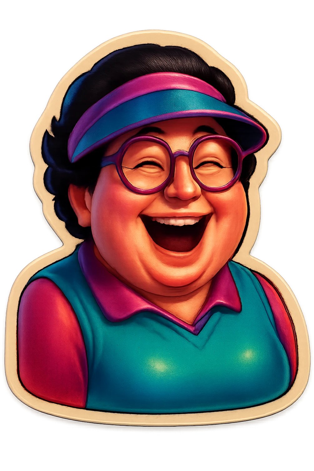 Extract the central character with glasses and a visor from the image, place it on a transparent background, and keep the original cartoon style and appearance consistent with the retro stickers style. emoji
