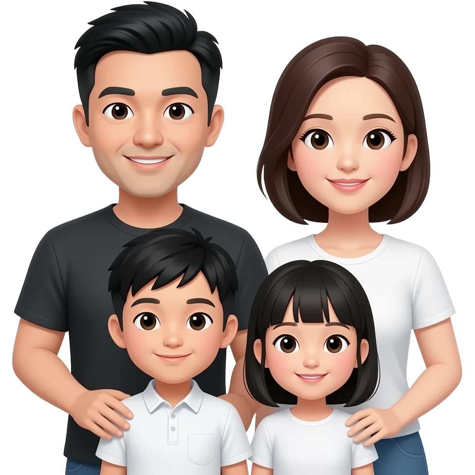 Asian Family of 4 (Dad w/ black & white hair, Mom, Son, Daughter) emoji