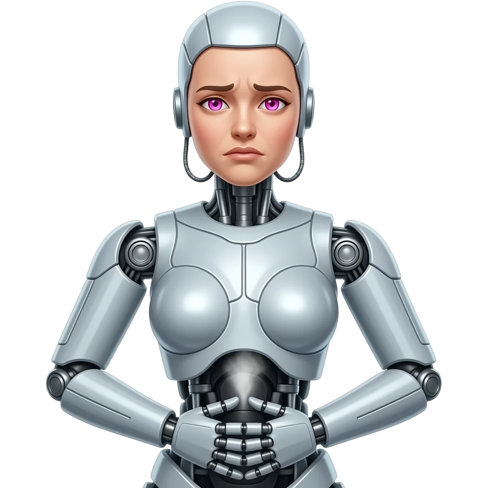 Female robot human with stomach ache emoji