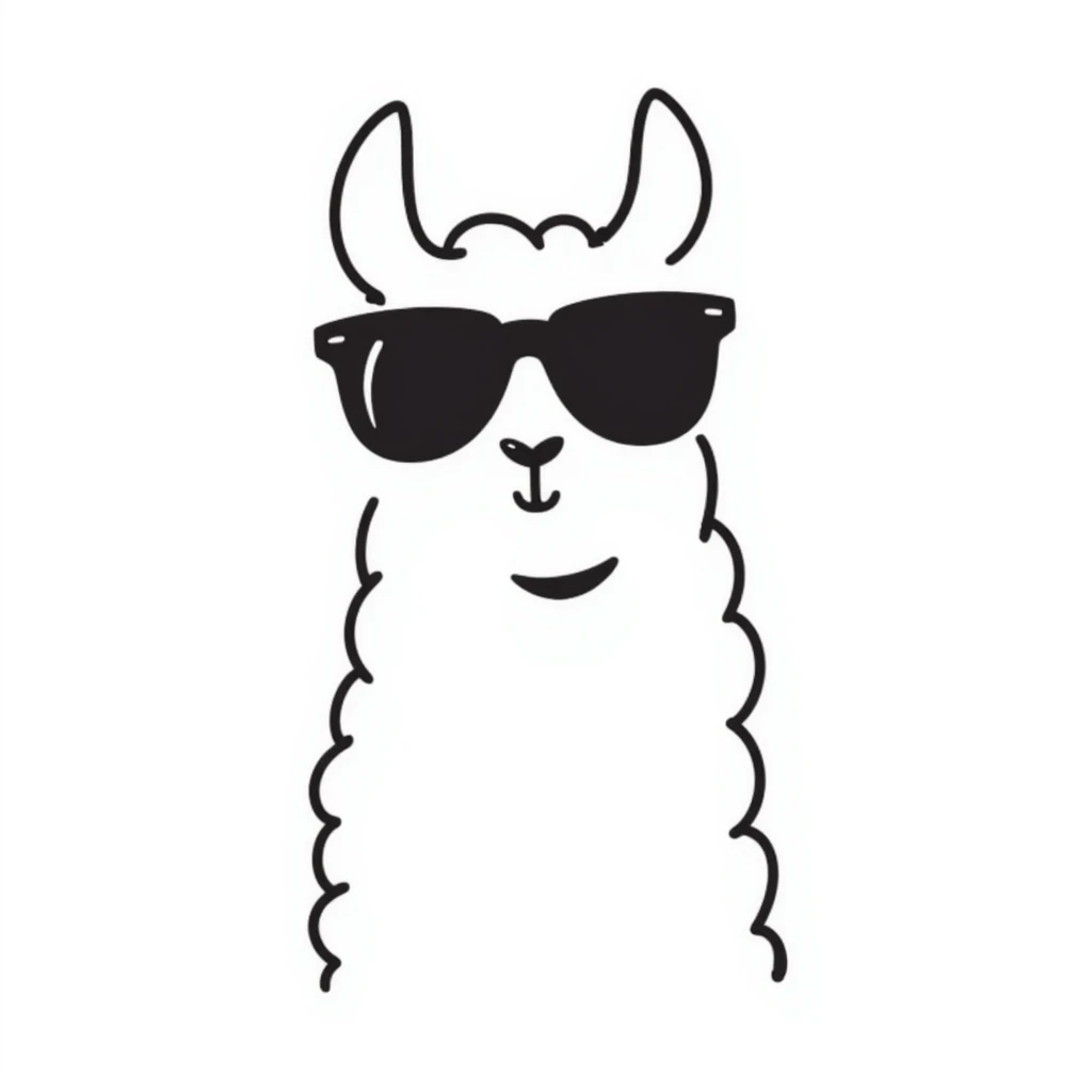 llama with sunglasses, hand-drawn doodle style emoji