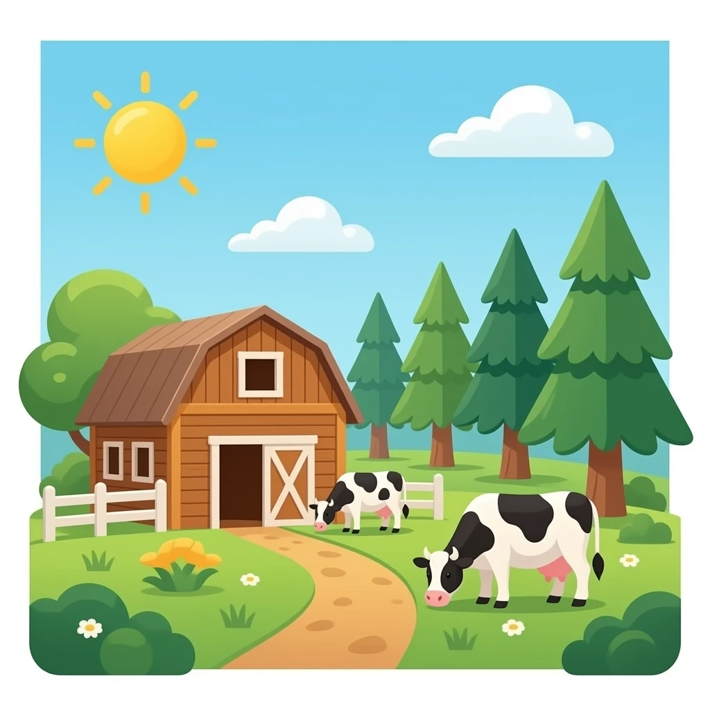 Cartoon farm near a forest background emoji
