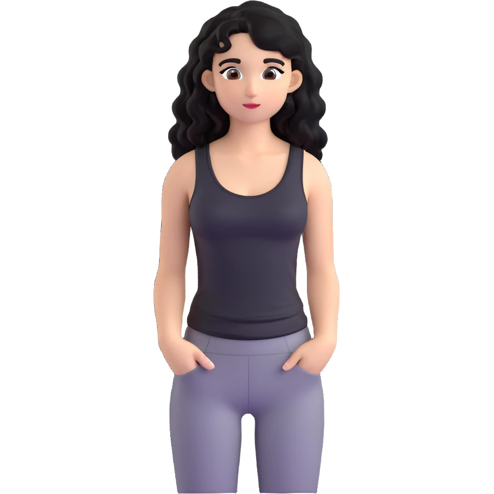 A girl with long, curly black hair wearing a thin black tank top is a K-pop idol. emoji