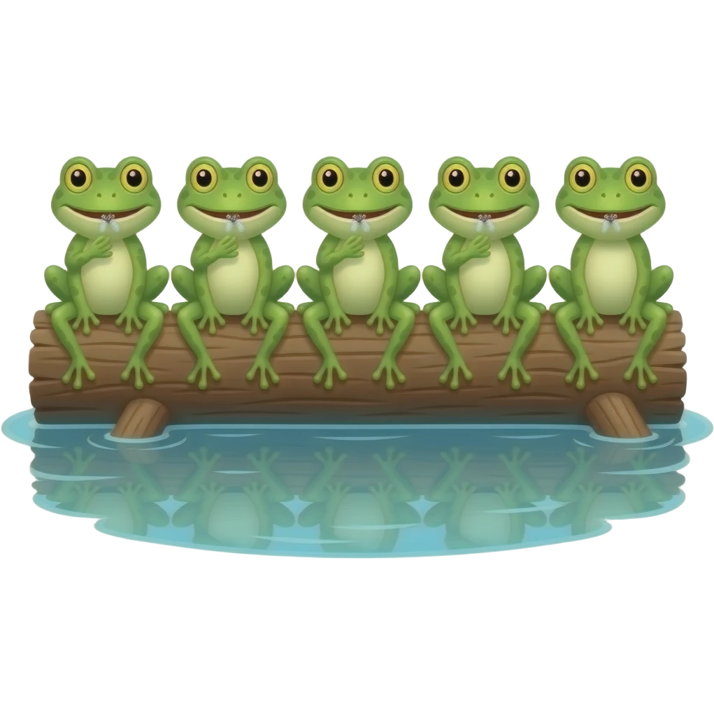 Five Little Speckled frogs at the lake there five green frogs in a log While Eating a flies emoji