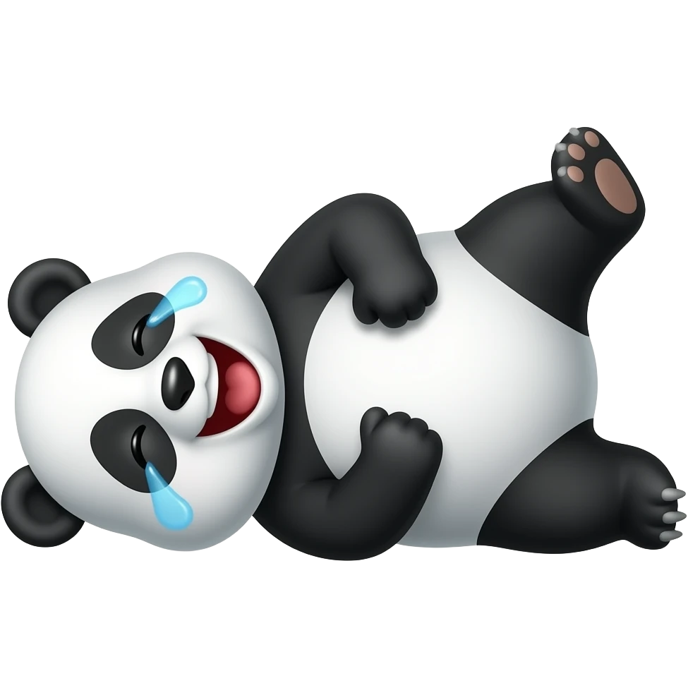 a lying down panda facing sideways laughing with tears with one paw pointing and another paw on it stomach emoji