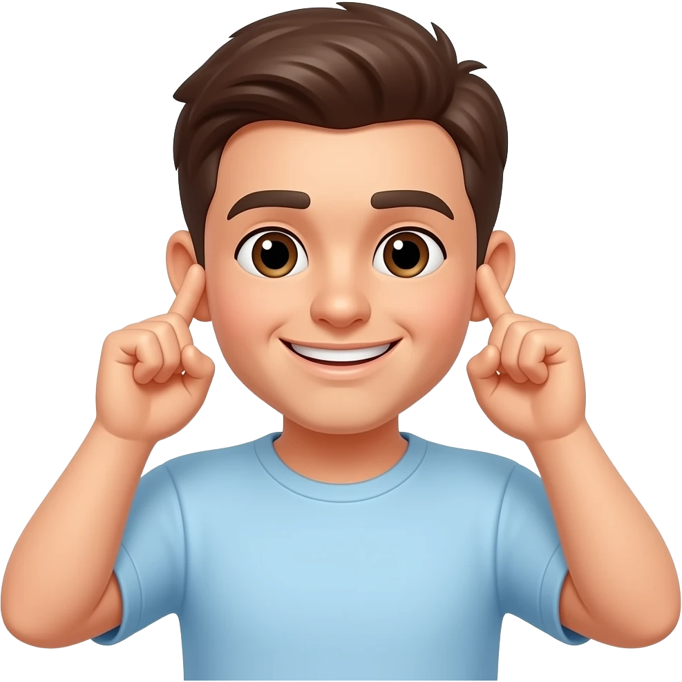 Create the smile emoji as he holds his 2 ears with hands and saying sorry emoji