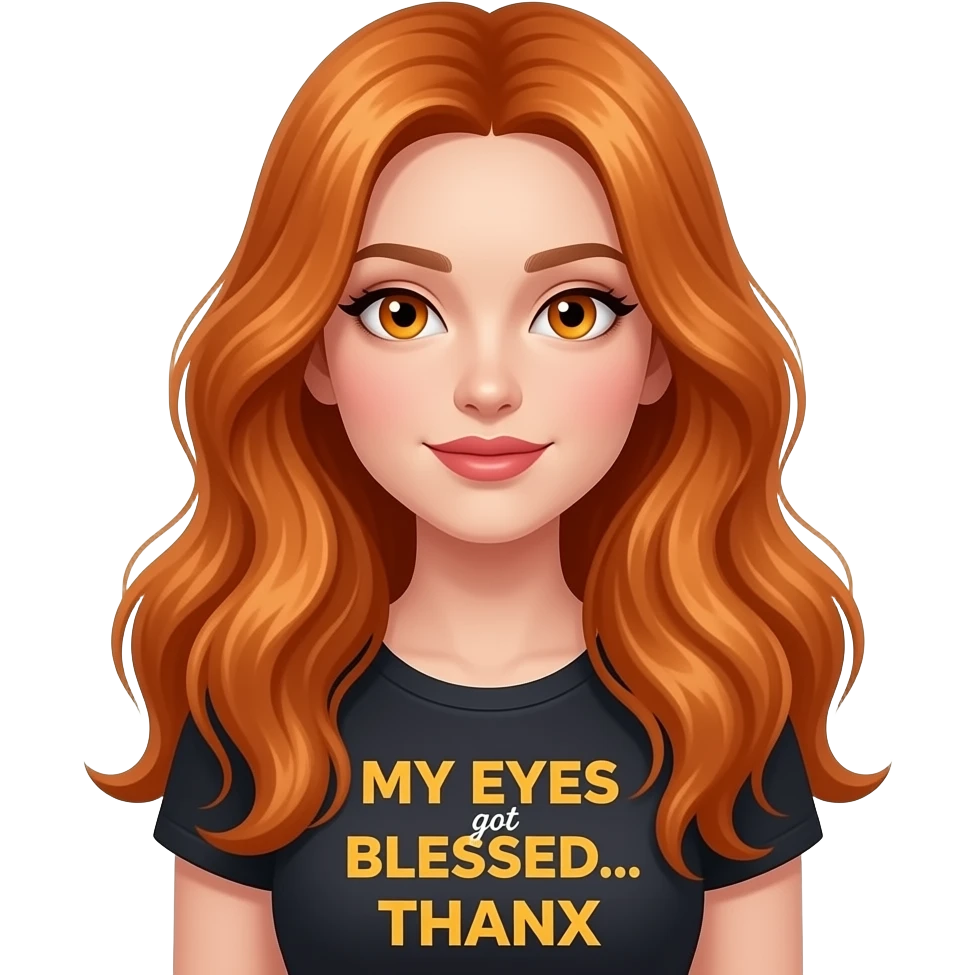 sexy girl with overlong ginger hair and ginger eyes a top with MY EYES got BLESSED... THANX written on it emoji