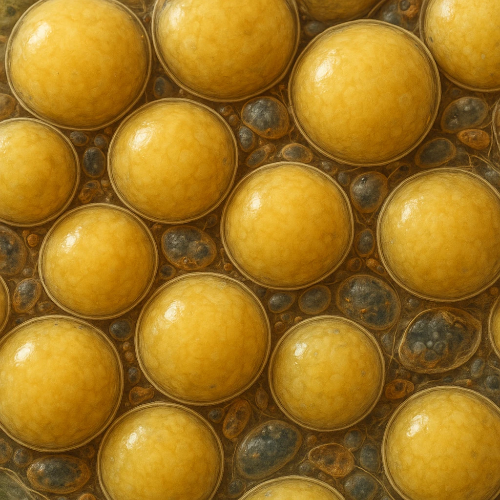 adipocytes seen under microscope, hyper realistic 4K style, cellular details, natural colors, scientific atmosphere emoji
