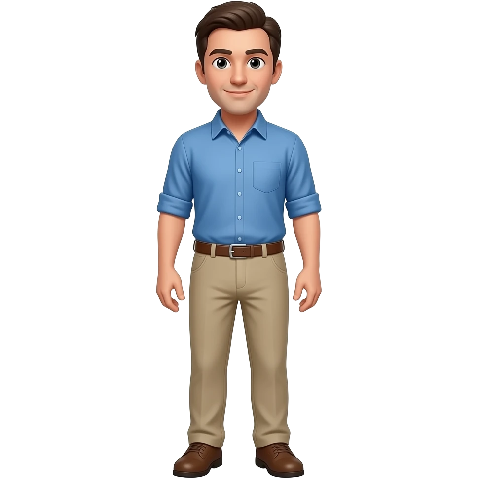 a man in blue shirt beige pant full emoji