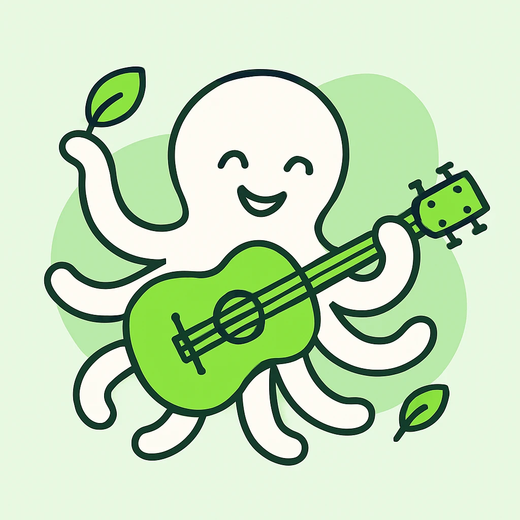 happy octopus with multiple arms playing guitar emoji