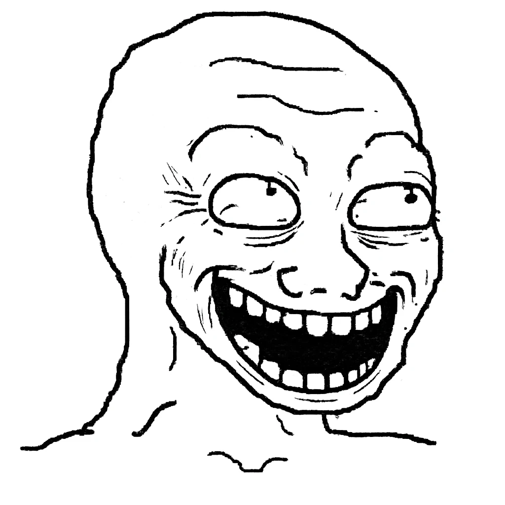傻笑翻白眼：
"角色露出傻笑，嘴巴大张，眼睛翻白眼，面部肌肉紧张，表情搞笑又略带呆萌感” emoji