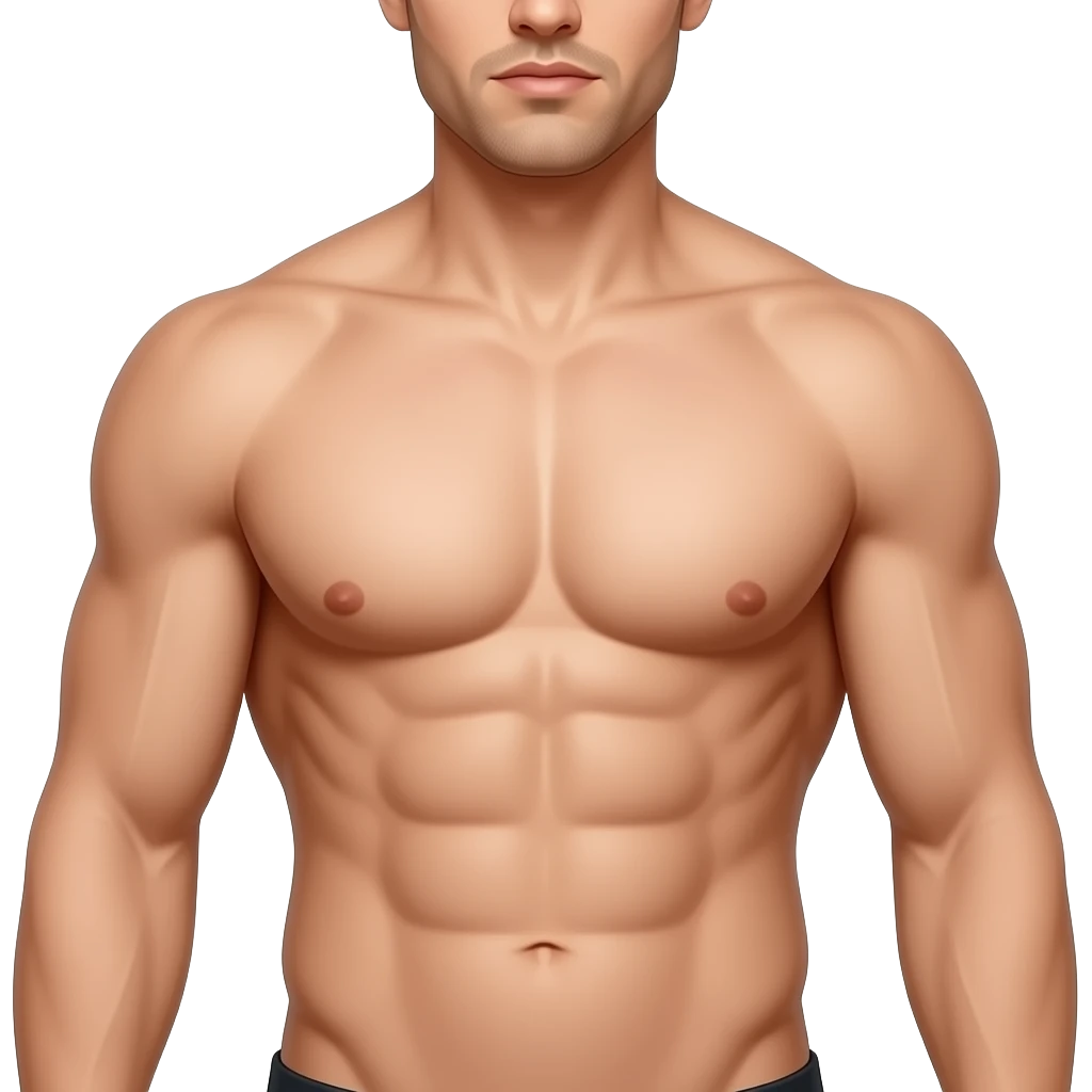 Männlicher muskulöser Körper, Brust, Bauch Arme, Hüfte, Mund und Kiefer sollen zu sehen sein,  Gesicht nicht emoji