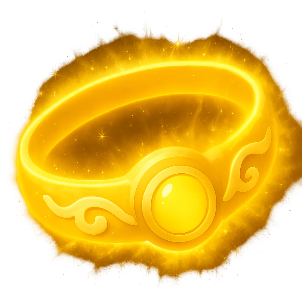 Make the magical yellow bangle glow with a bright magical aura, keeping the background transparent. Enhance the glow effect to look vivid and magical. emoji