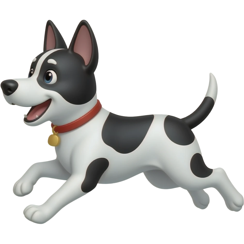 The cartoon black and white dog running emoji