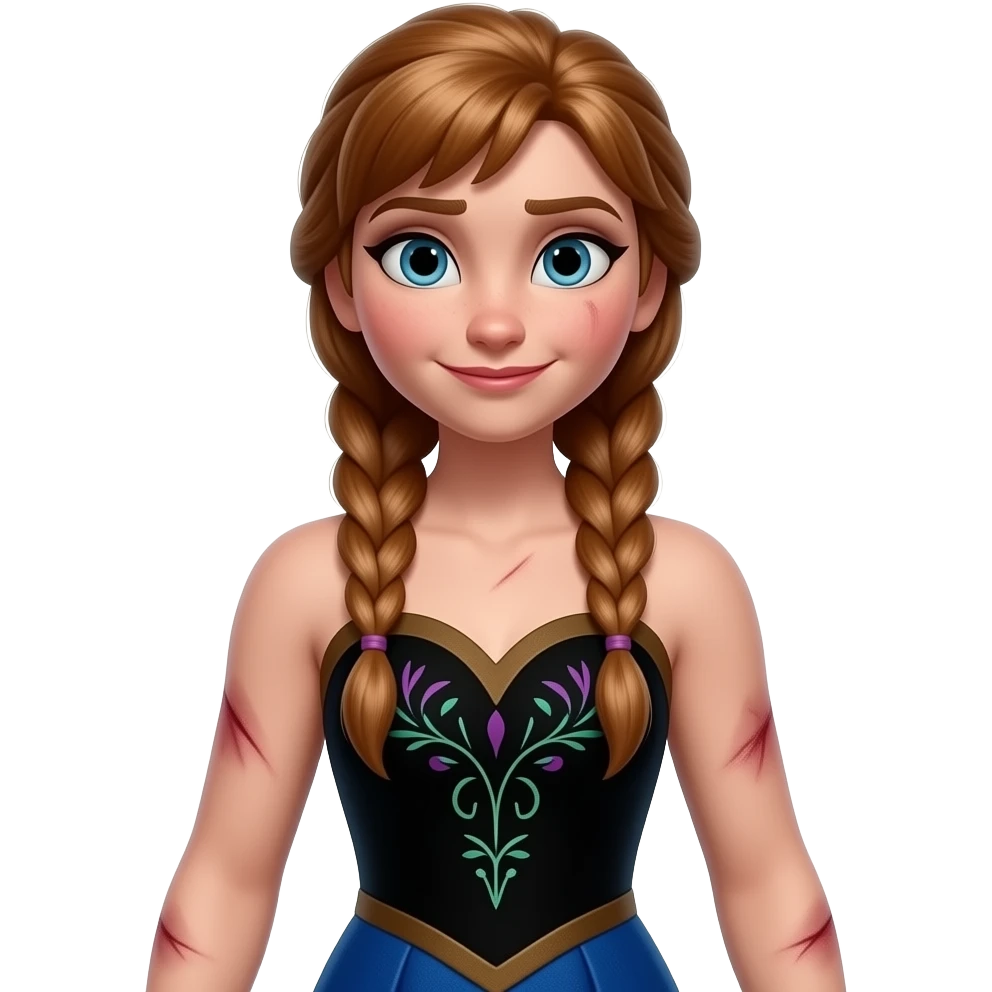 topless boxing, brown two braided haired female anna arendelle, from disney frozen, have bruised emoji