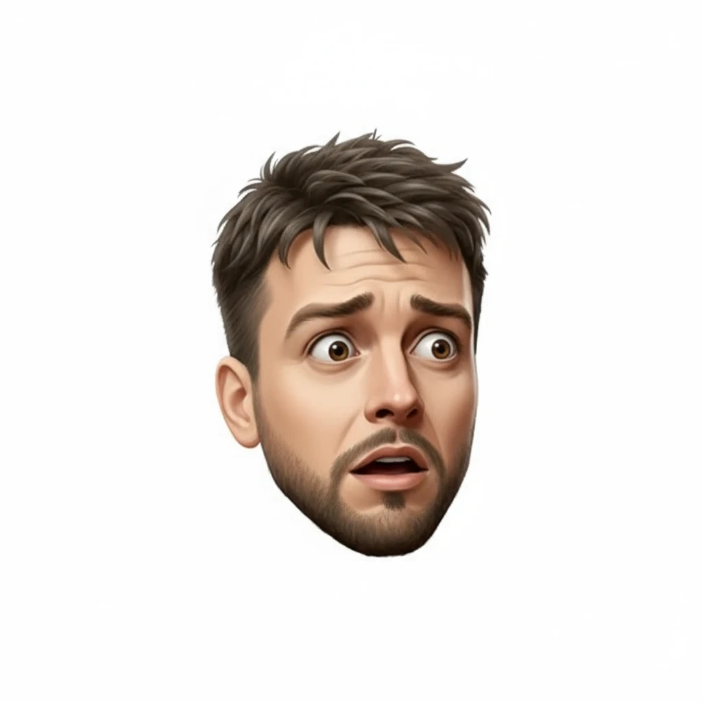 нарисуй это лицо, в таком же стиле, но сделай испуганным и повернутым на 45 градусов emoji