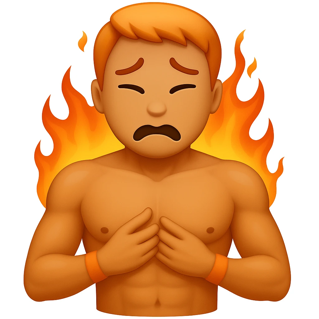 Remove any visible heart from the chest while maintaining the expression of nausea and discomfort. The style should resemble emoji style with simple and concise features. emoji