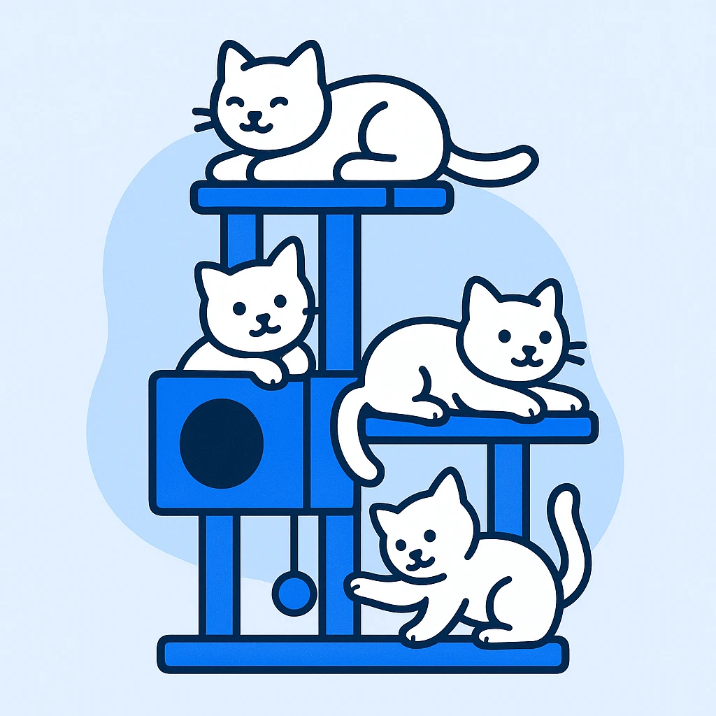 cats relaxing in a vertical playhouse emoji