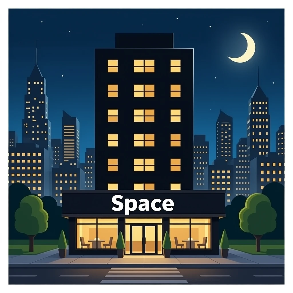 Fancy black skyscraper restaurant with space for branding infront emoji