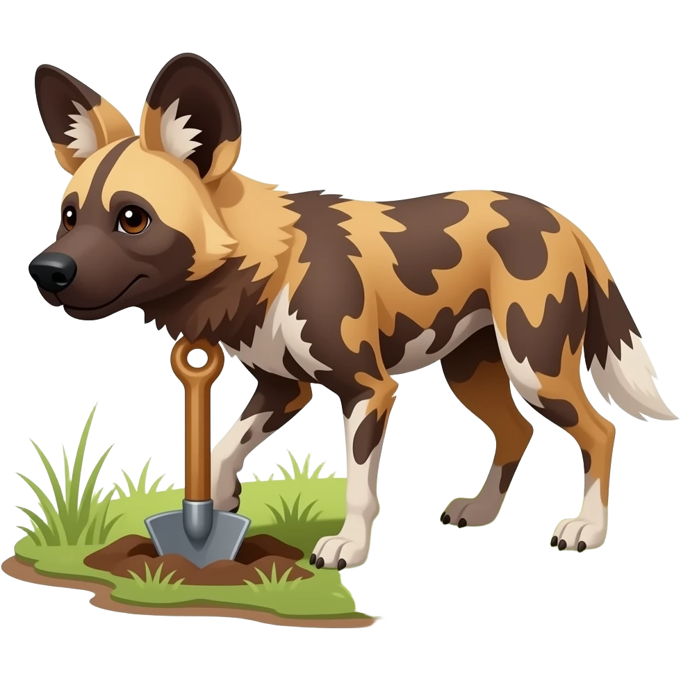 Cartoon afriacn wild dog diging with its paws emoji
