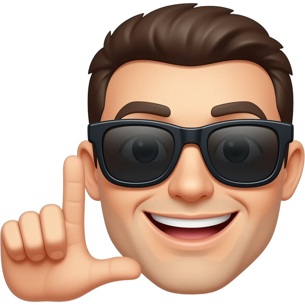 Can you please make a basic emoji face with sunglasses like this emoji 😎 But can you make it instead of a smile have a smirk like this 😏 and can you put this hand next to the face 🤙 emoji
