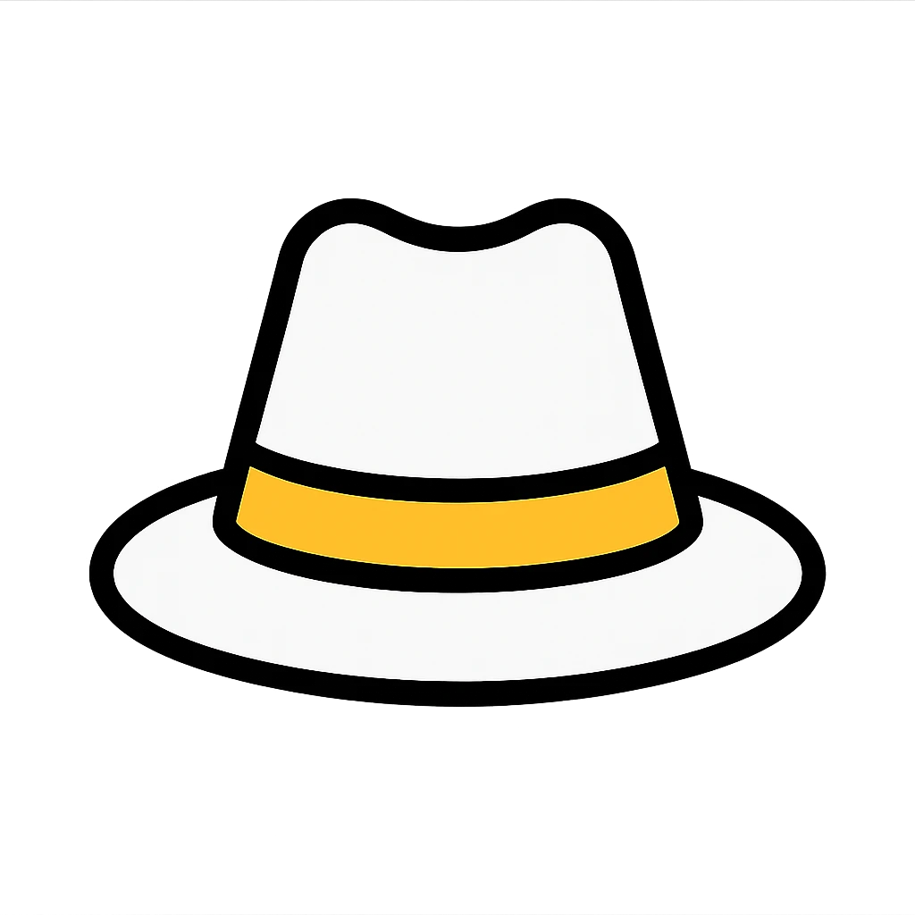 white hat, minimal and outlined, lineal color icon style emoji