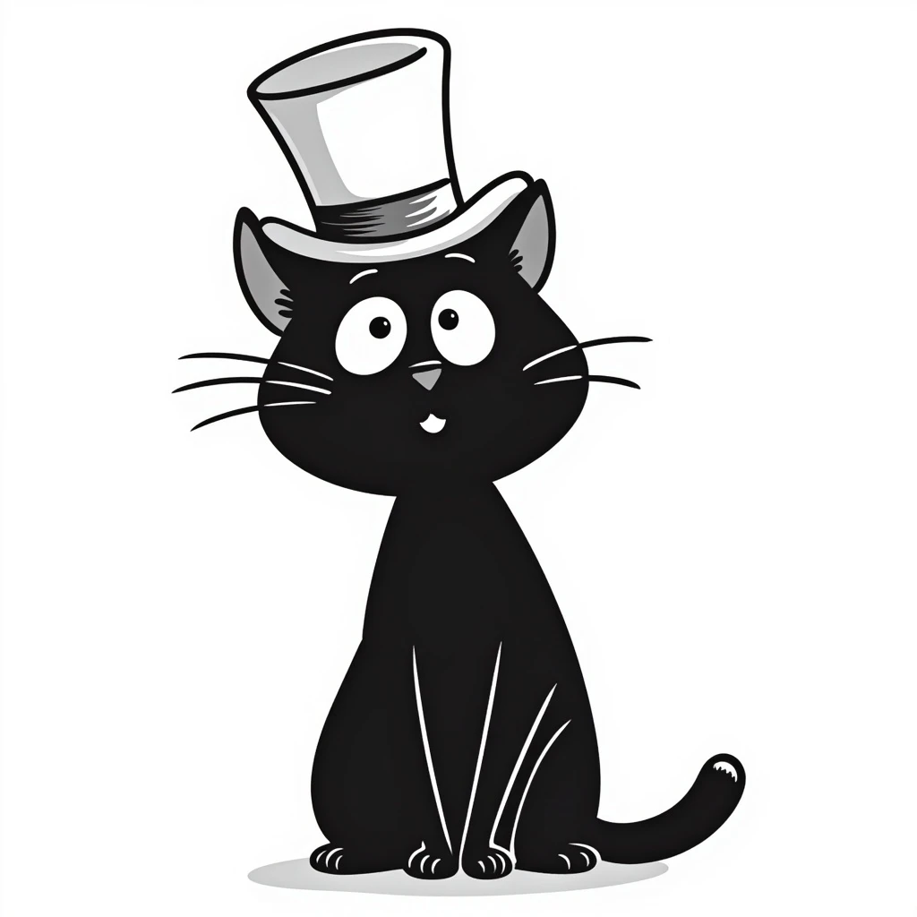 A cat wearing a hat with a very funny face emoji