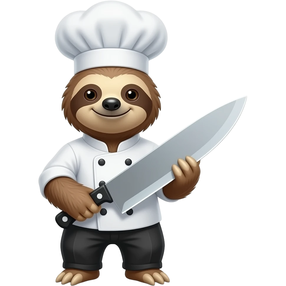 looking askance smiling evil killer sloth w big chef's knife emoji