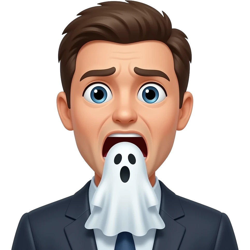 desfocado gritando de medo com um fantasma saindo de sua bocaemojis.com. emoji