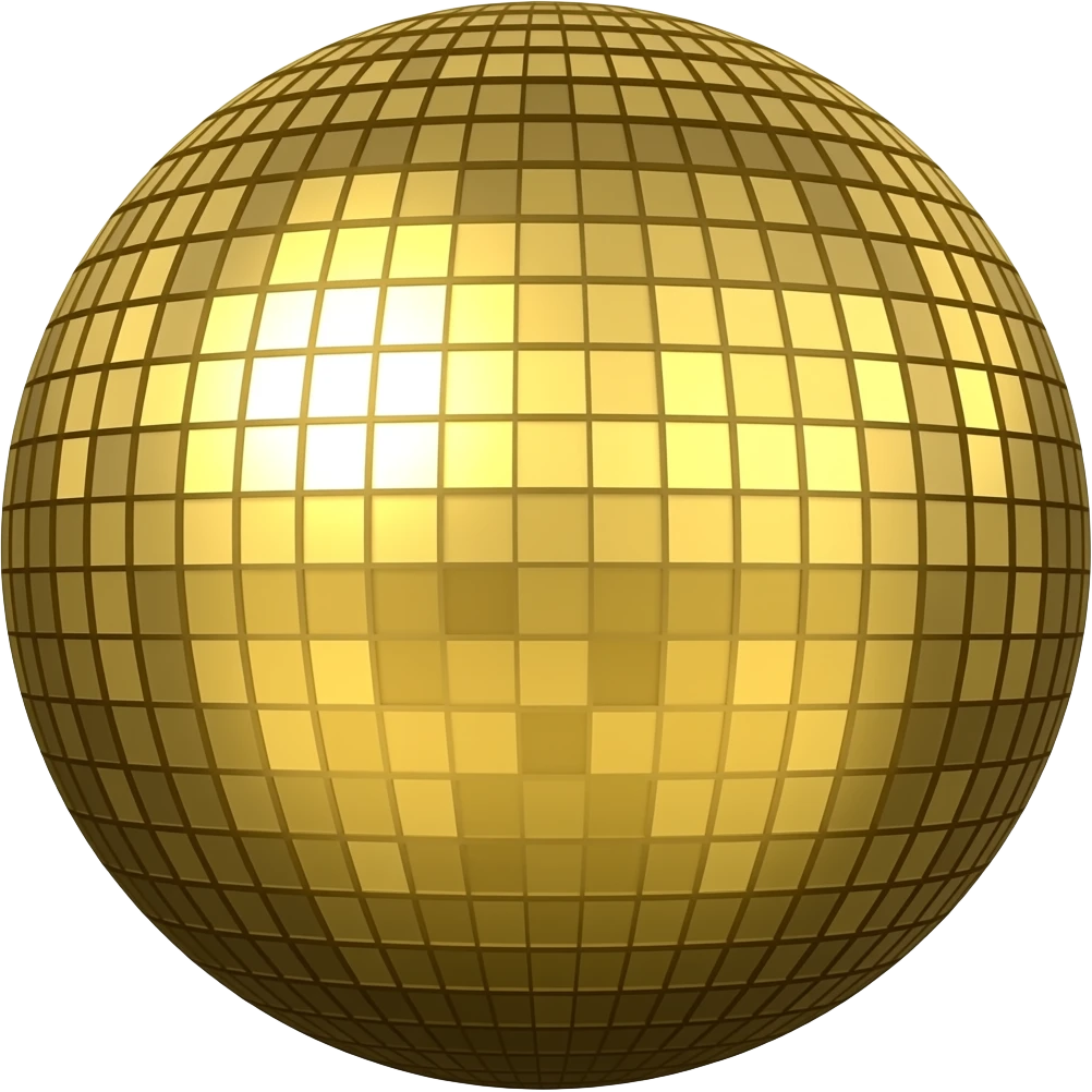 ​كرة ديسكو: كرة بلورية ذهبية عاكسة للضوء مكونة من مربعات صغيرة. إجعلها تبدو حقيقية أكثر emoji