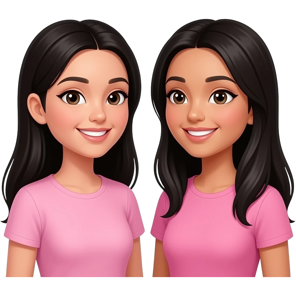 Black long hair sisters smiling wearing pink facing each other tanned skin emoji